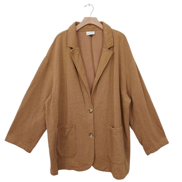 Universal Thread Womens Knit Blazer 3X Heather Brown Two Button Drop Shoulder - Picture 1 of 12